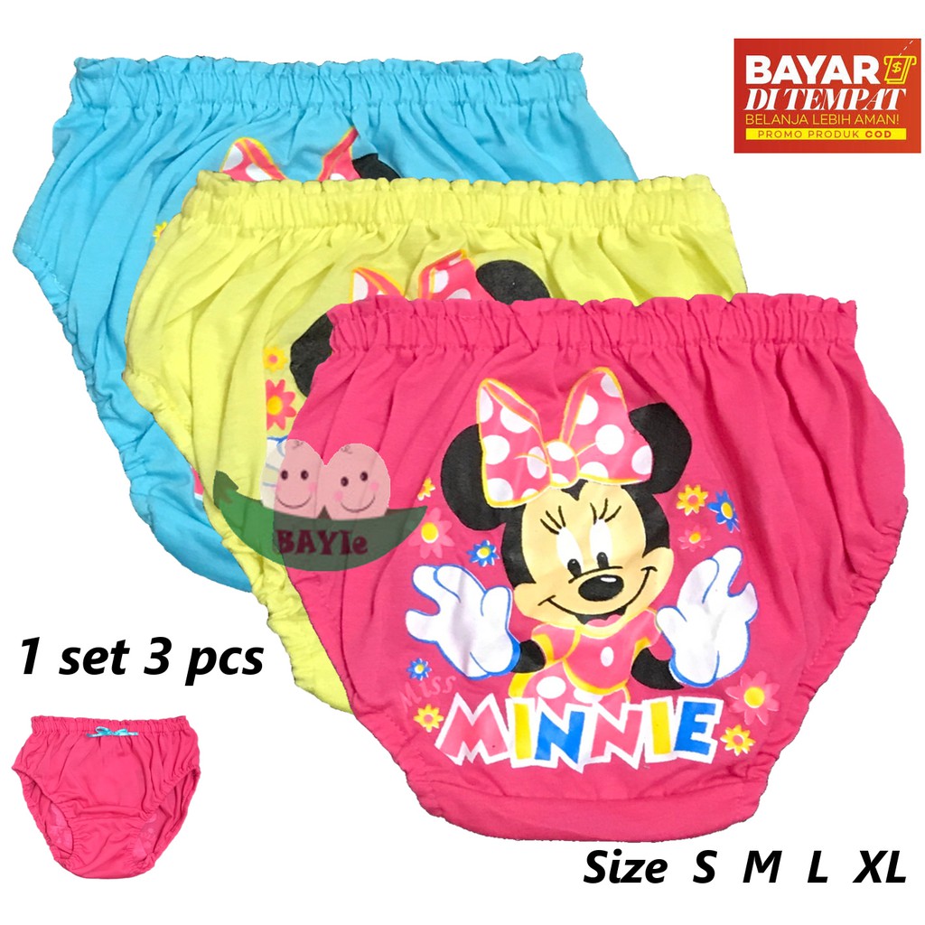 BAYIe - 3 PCS Celana Dalam/CD Anak Perempuan/Cewek KERUT SANTPOLO Bahan 100% KATUN Tebal SNI