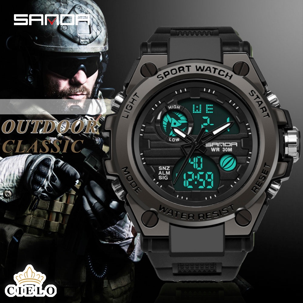 【COD】Jam Tangan Pria SANDA 739 Tahan Air Multifungsi Mewah Militer Olahraga Tangan Water Resistant Jam  Digital Analog Tali Rubber Chronograph 50M/ Free Baterai