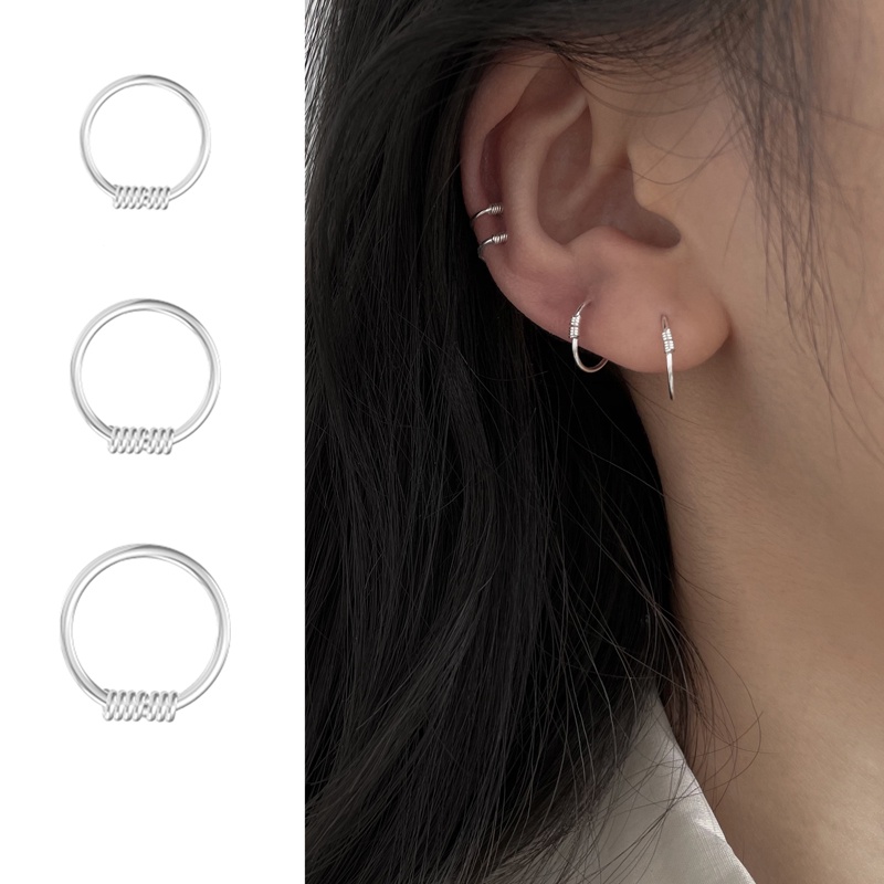 Roselife 1 Pasang Anting Bulat Spiral Kecil Bahan Titanium Steel Untuk Unisex / Pria / Wanita