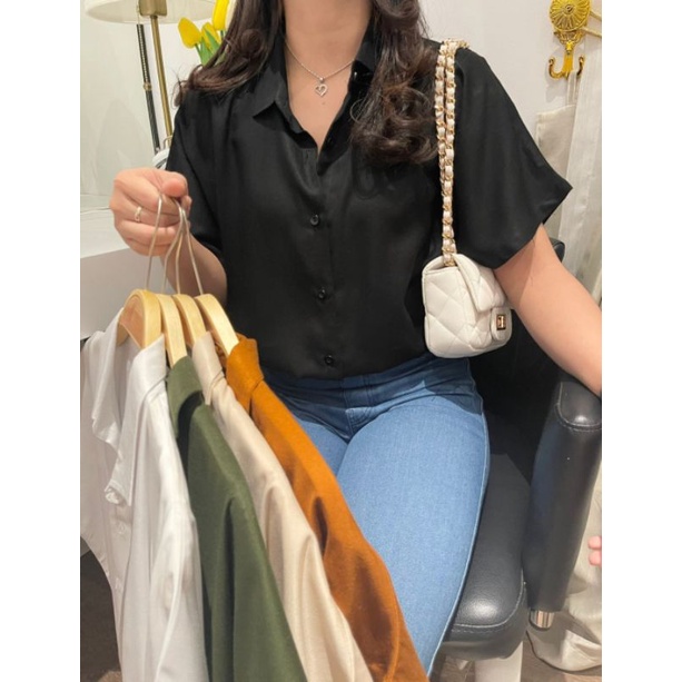 KEMEJA POLOS WANITA H&M LENGAN PENDEK