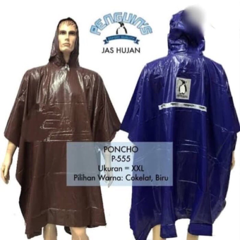 Jas Hujan Ponco Penguins P 555 Size XXL (Flexible size) 100 PVC HARGA Murah RINGAN DIGUANAKAN