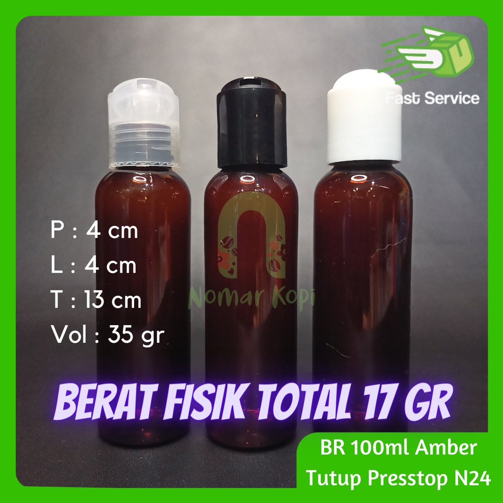 Botol 100ml Amber Presstop PET Tebal Sampo Sabun Santizer Grosir