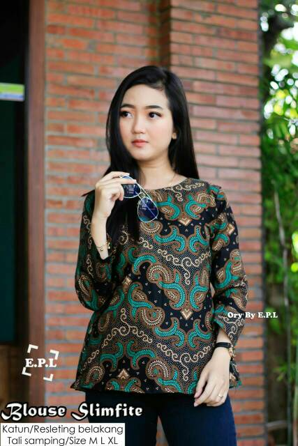 tey-17 Batik wanita ASJ SA HRB026 Kenongo Kemeja Tosca Pendek