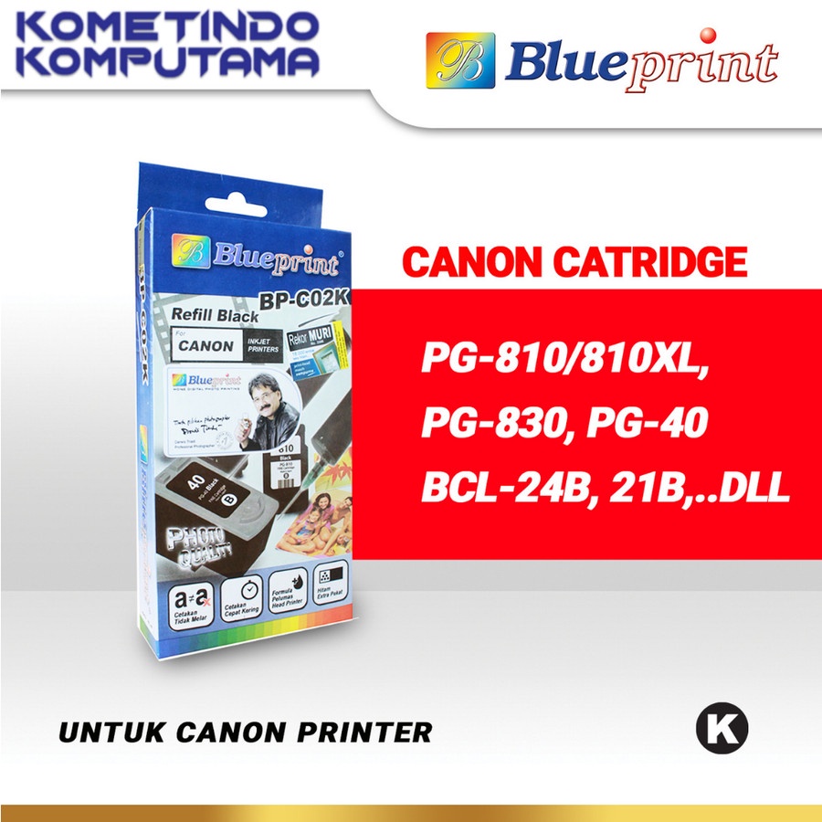 HITAM Tinta Suntik Refill Black BLUEPRINT Canon BP-C02K 100% ORIGINAL