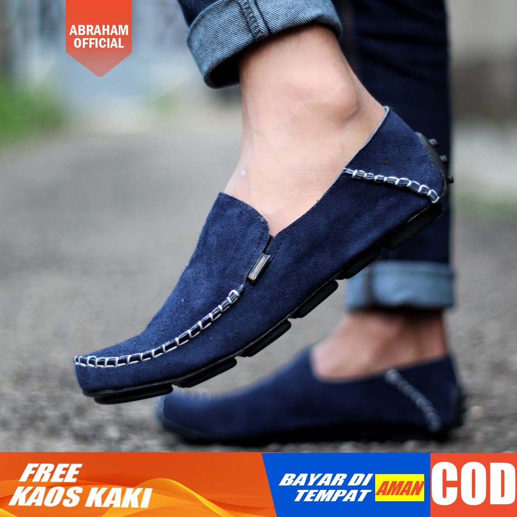 ABRHM x MOCSUE Sepatu Slip On Pria Sepatu Pria Casual Slip Kulit Asli Sepatu Casual Cowok/Cowo Sepatu Kasual Slop Anti Slip Semi Formal Kerja Kuliah Gaya Santai Keren Kekinian Original Murah Terlaris