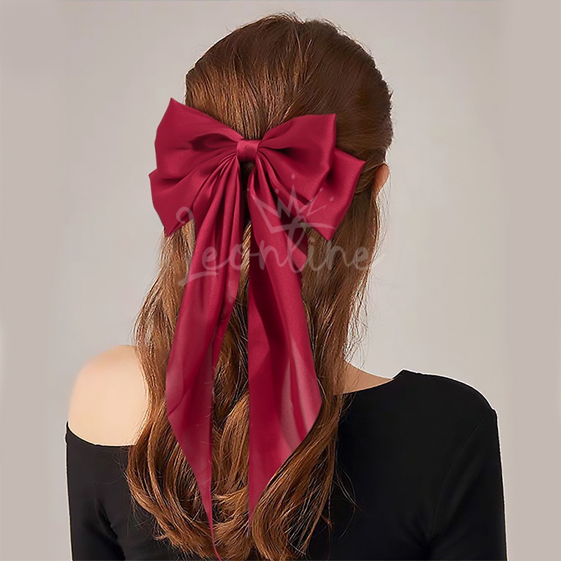 AC074 Jepit Rambut Pita Besar Panjang Ribbon Silk Satin Hairclip Bow Korea