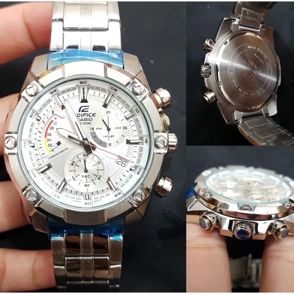 JAM TANGAN REAL PRIA CASIO EDIFICE ALL EFR 559 EFR559 CHRONO QUARTZ STAINLESS BOX ORIGINAL GARANSI 1