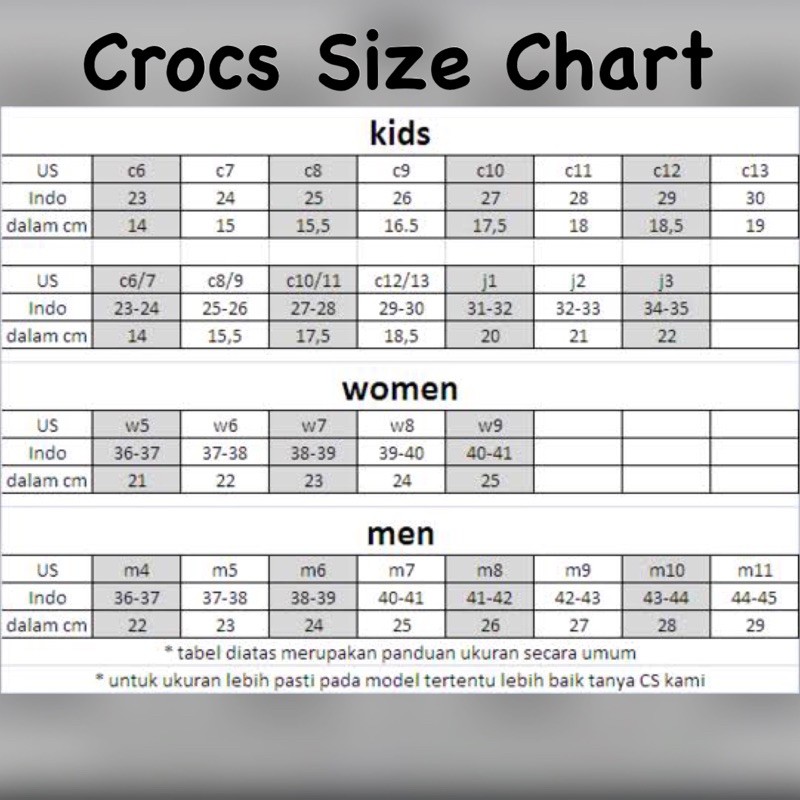 size crocs chart