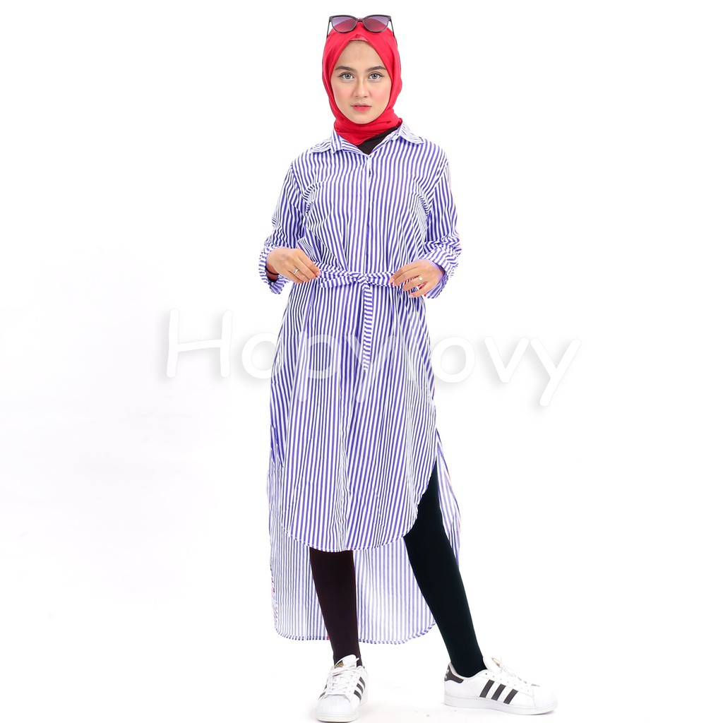 HOPYLOVY - Tunik Wanita Motif Salur Syifa