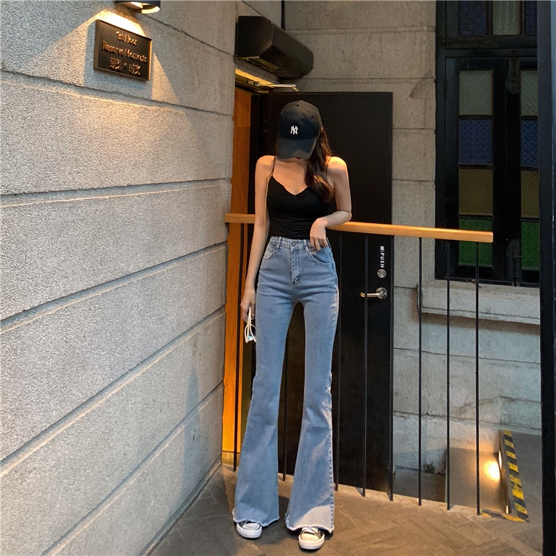 XIAOZHAINV Celana Jeans Wanita Korean Style High Waist Flare