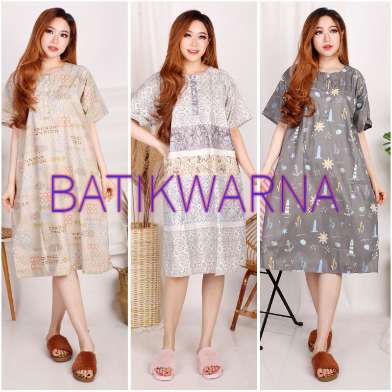 Daster JUMBO XXL Batik, Motif Acak / Campur, Leher Kancing Bumil Busui , Batik Warna-1