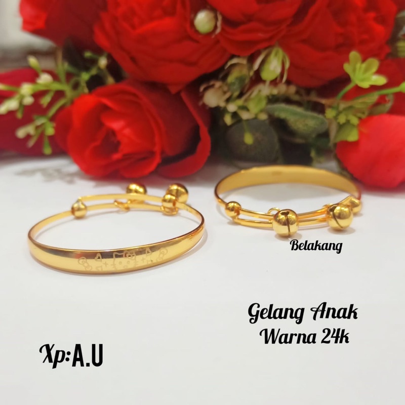 Gelang TITANIUM anak Krincing ukir gold 24k tidak karat *COD*