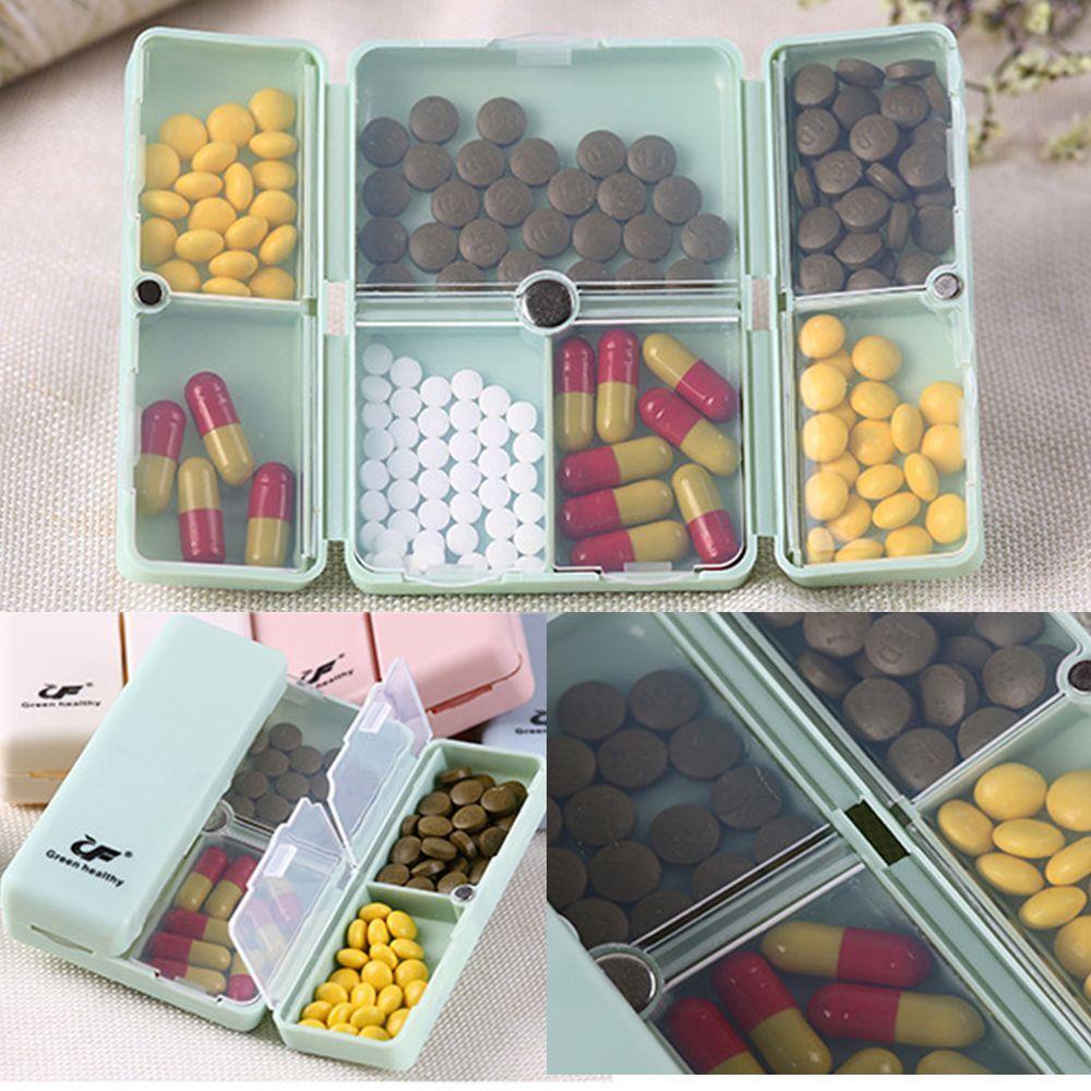 [ELEGANT] Pill Box Tablet Split Container Storage 4warna Kotak Lipat Magnet