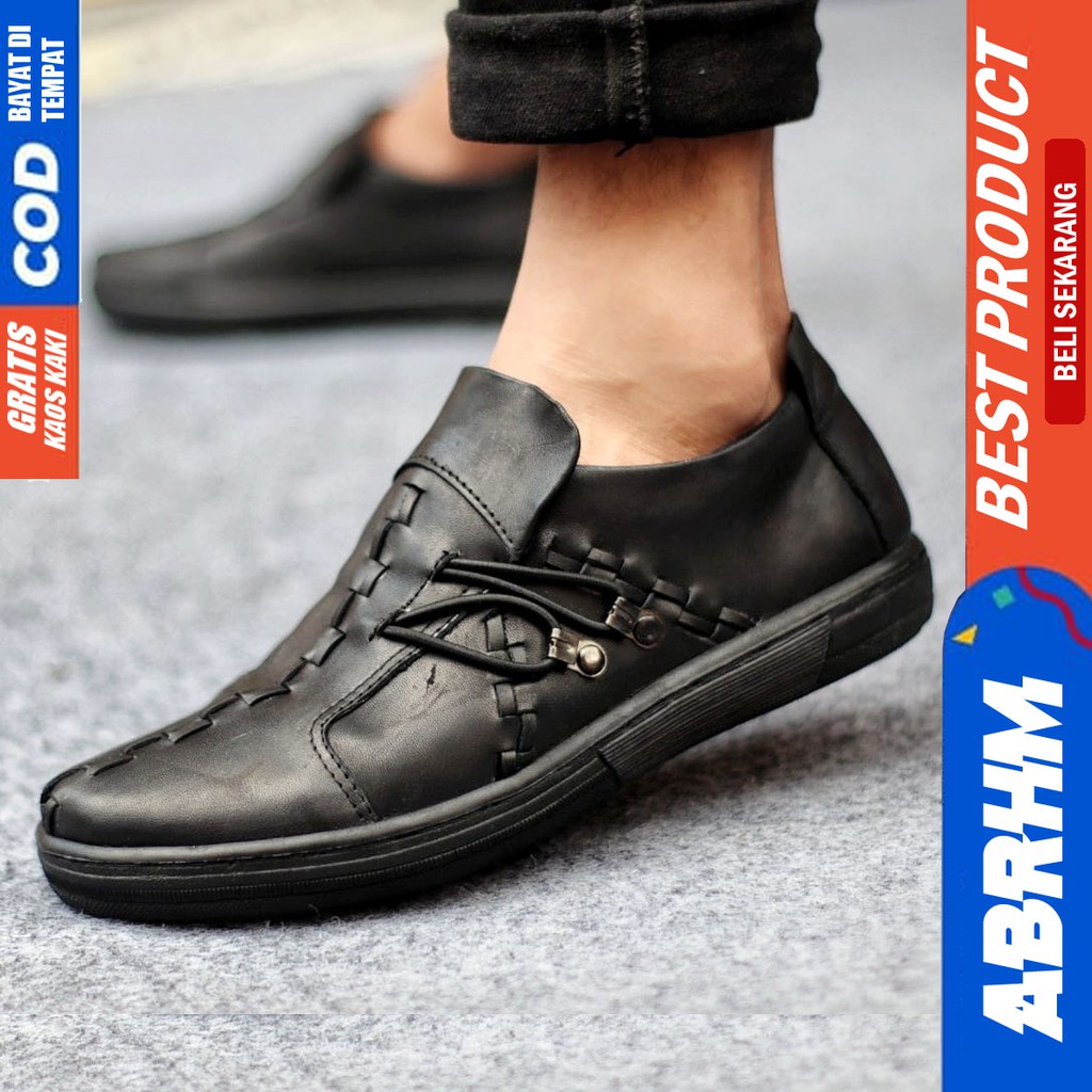 ABRHM ALIGA Sepatu Slip On Pria Sepatu Pria Casual Kulit Asli Cowo/Cowok Sepatu Kasual Kerja Semi Formal Anti Slip Gaya Keren Kekinian Murah Terlaris