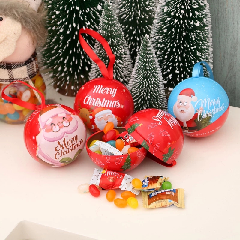 1Pc Christmas Tree Metal Candy Round Ball Pendant/Christmas Gift Iron Storage Jar Box/Xmas New Year Kids Gift Packaging