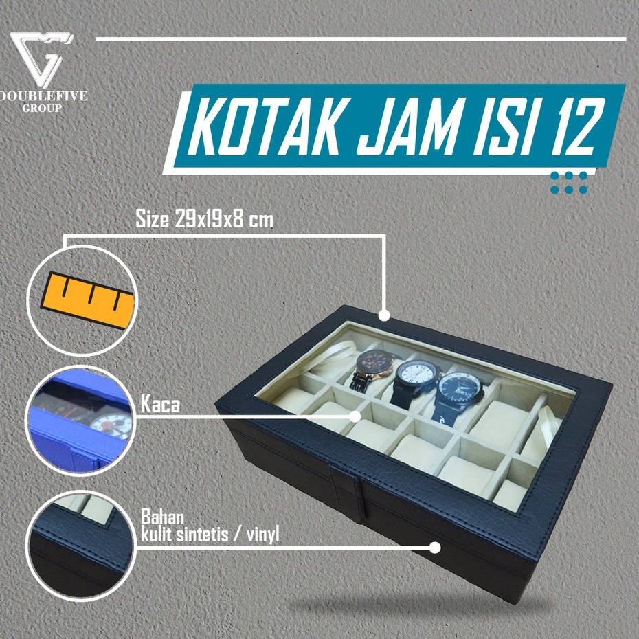 Kotak Jam / Box Jam / Tempat Penyimpanan Jam / Watch Box Oraganizer isi 12 Hitam Cream