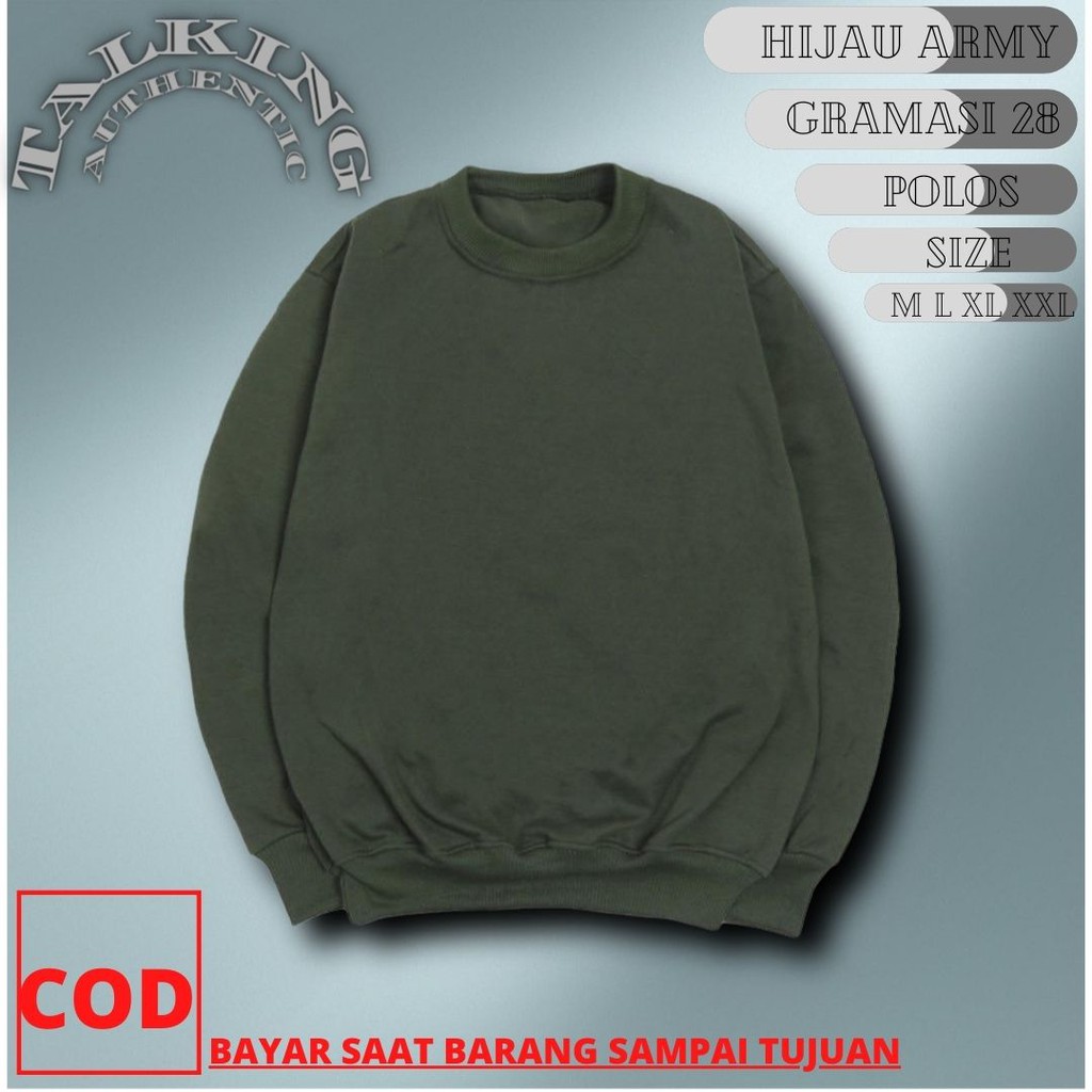 Crewneck Pria Wanita Basic Hijau Polos Premium Bahan Fleece Tebal dan Halus harga Murah M L XL XXL