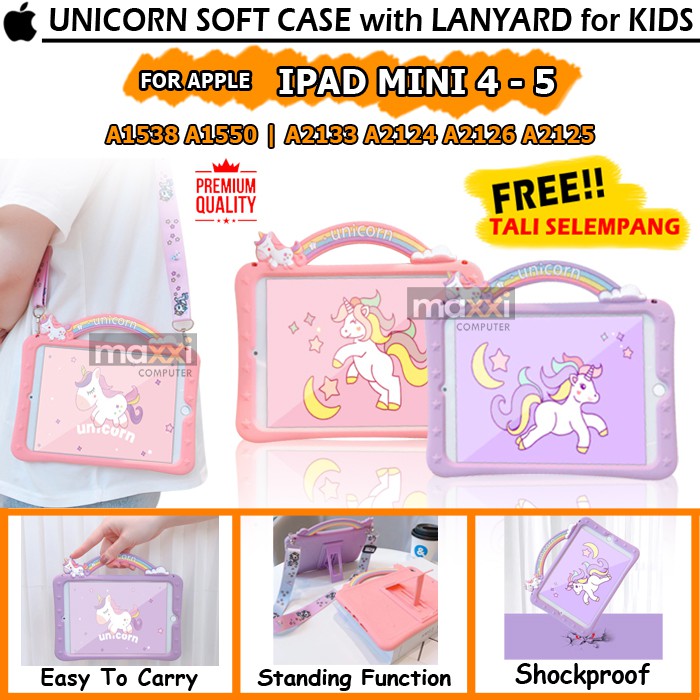 iPad Mini 4 5 Cute Softcase Silikon Soft Case Casing Cover Tali Selempang Anak Kid Kids Pony Lucu
