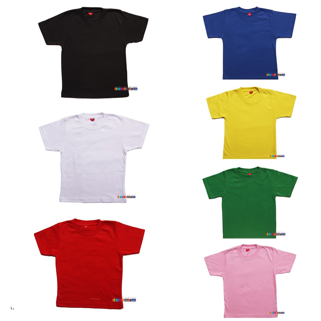 Download Kaos Polos Anak Warna Hitam, Putih, Merah, Biru, Kuning, Hijau, Pink Solid Cotton Combet 30's ...