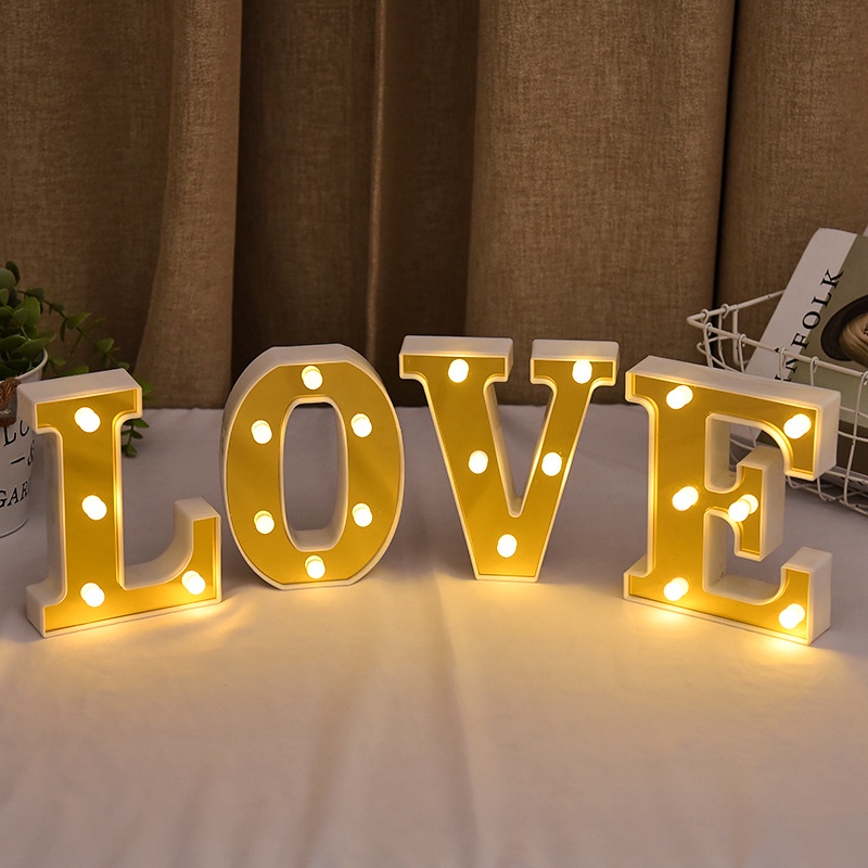 Romantic Wedding Anniversary Valentine's Day DIY 3D Love Alphabet Heart Letter Sign Neon Night Light Decoration