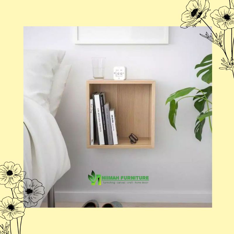 Rak meja dinding kayu jati belanda Ambalan square floating kayu jati belanda