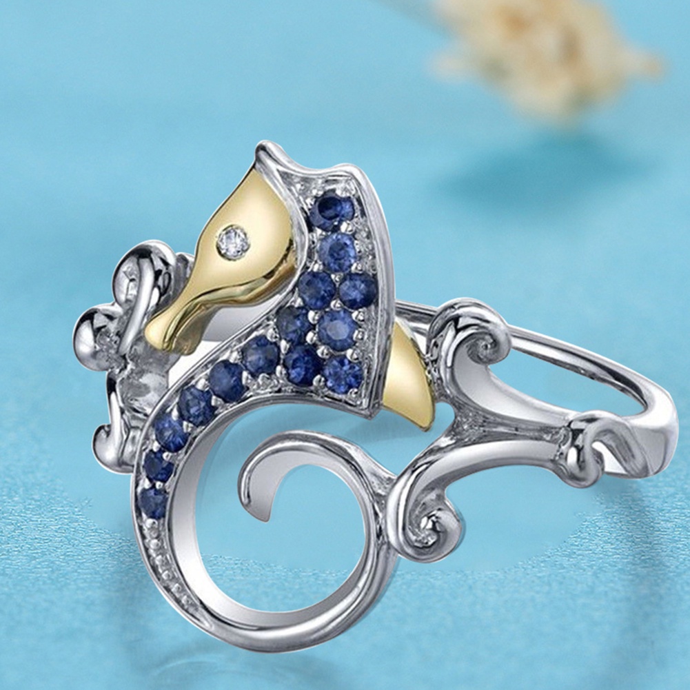 Hu Hu Hu Hu Hu Alat Bantu Pasang Kacamata♡ Cincin Lapis Silver Model Kuda Laut Dengan Berlian Imitasi Warna Biru Untuk Wanita