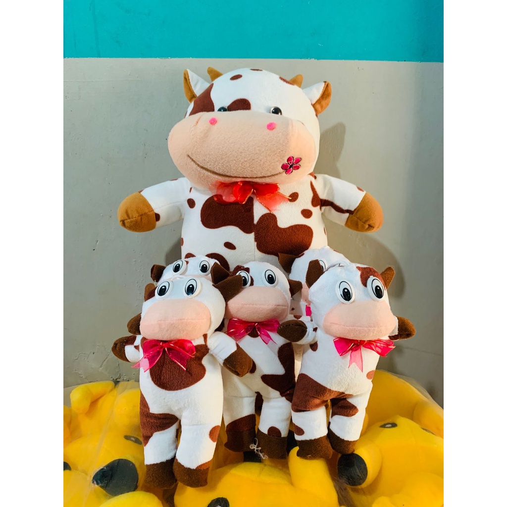 Boneka sapi beranak 5 size L 1besar 5kecil gratis jaring hadiah kado ulang tahun