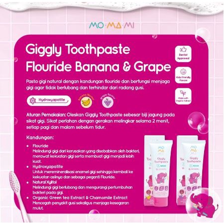 MOMAMI Giggly TOOTHPASTE Flouride 3+ &amp; Non Flouride 6m+ / Pasta Gigi Odol Bayi Anak