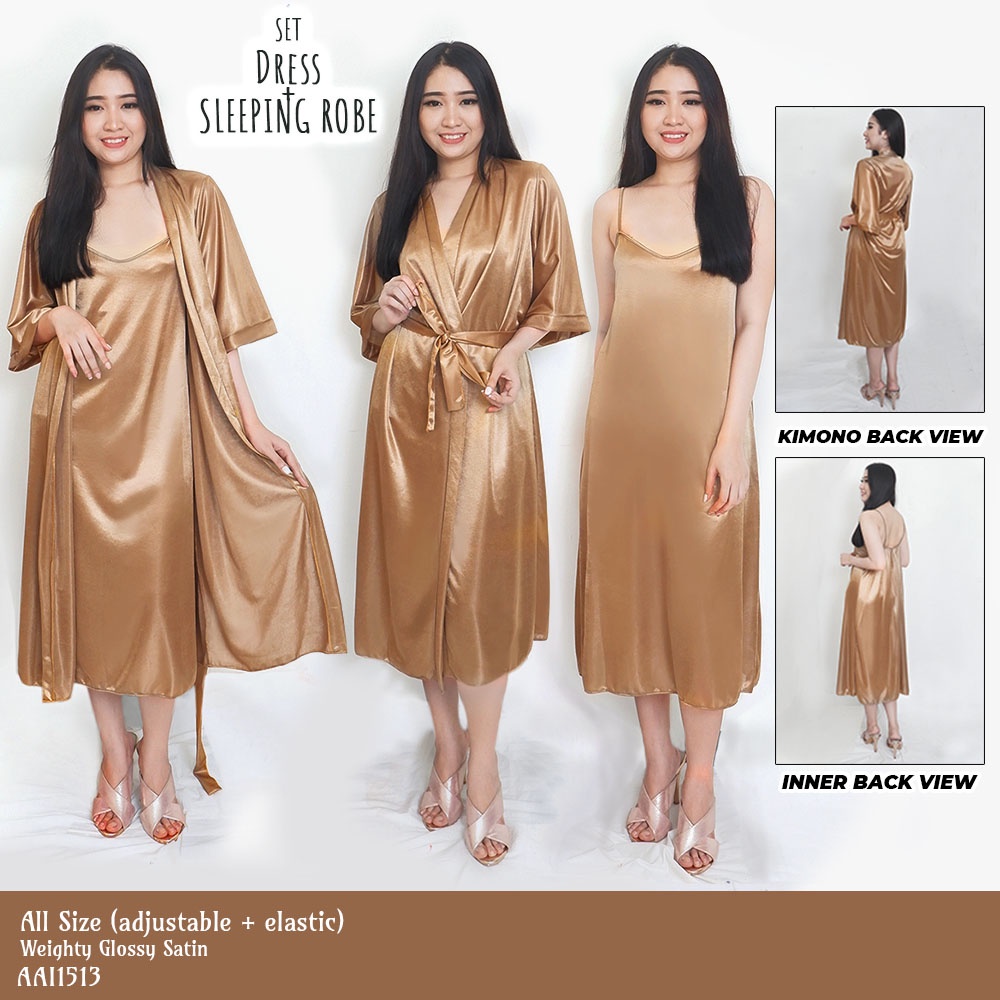 FOLVA bridesmaid kimono set inner tanktop satin 1513GSET gold all size