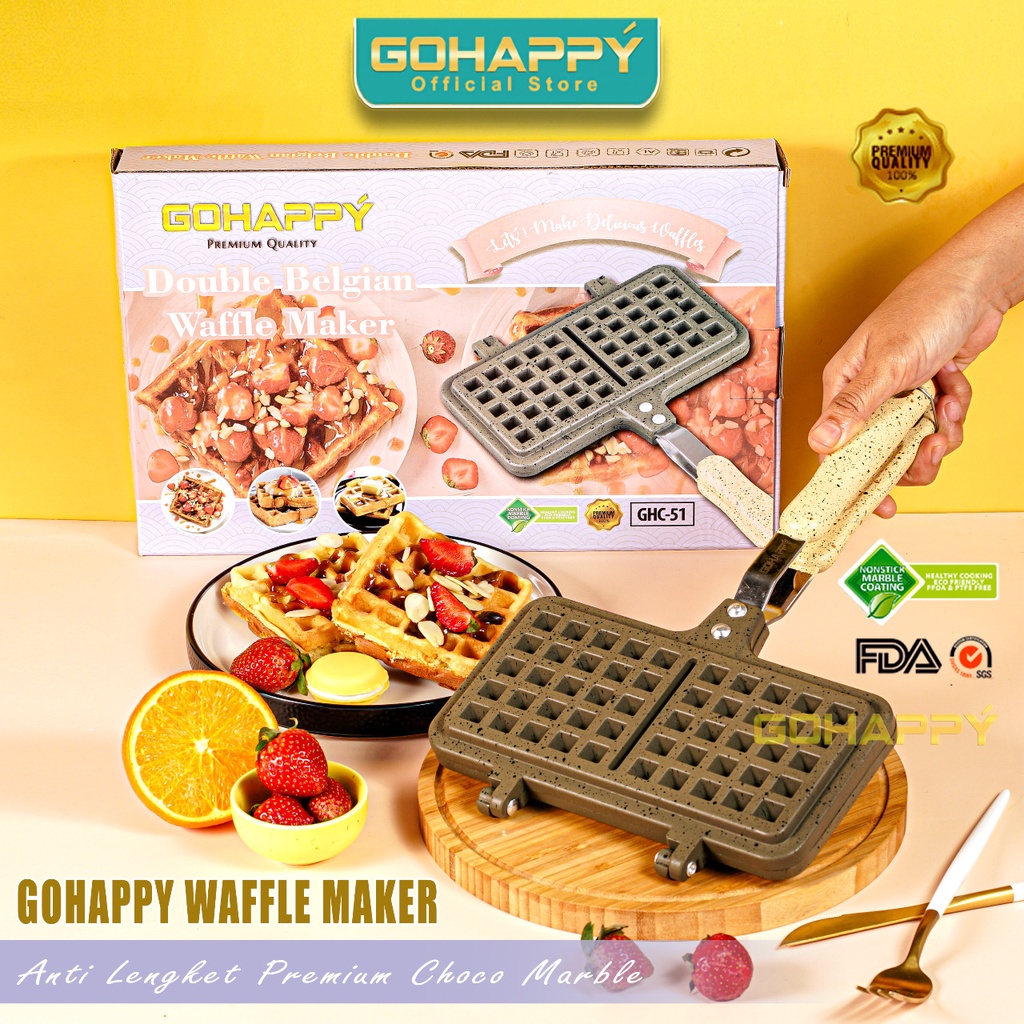 Gohappy Waffle Maker GHC51 BELGIAN DOUBLE Alat pembuat croffel / crofel wafel anti lengket marble diatas teflon