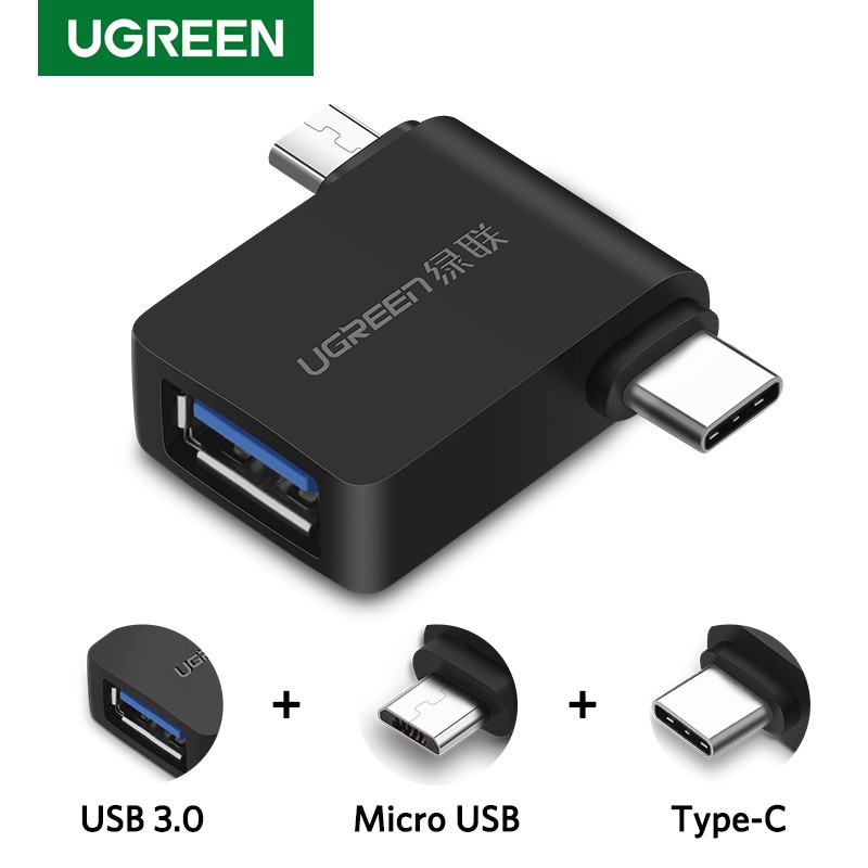 【Stok Produk di Indonesia】Ugreen Kabel Adapter OTG USB 3.0 2in1 Tipe-C Untuk Xiaomi One Plus Huawei OPPO VIVO SAMSUNG Nexus 6P Android