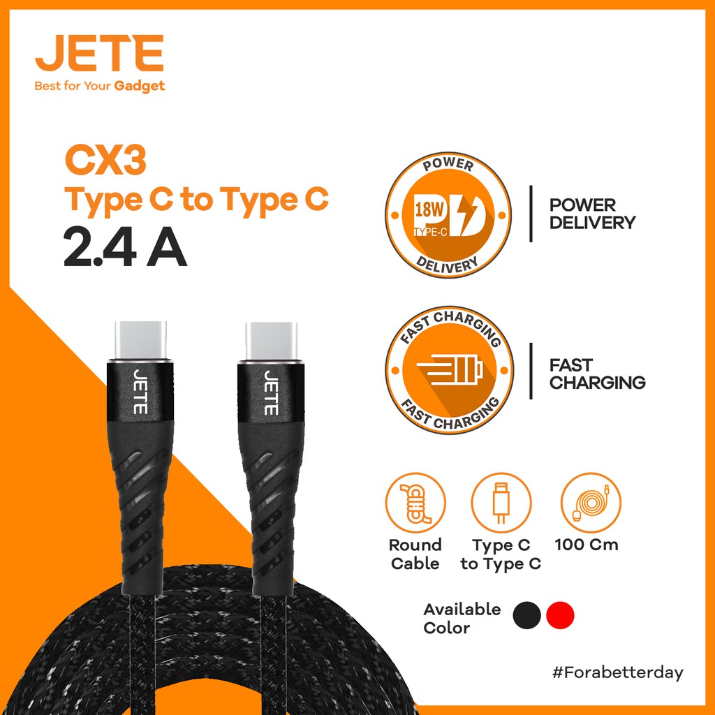 Kabel Data Fast Chargimg JETE CX3 Typec To Type c Original