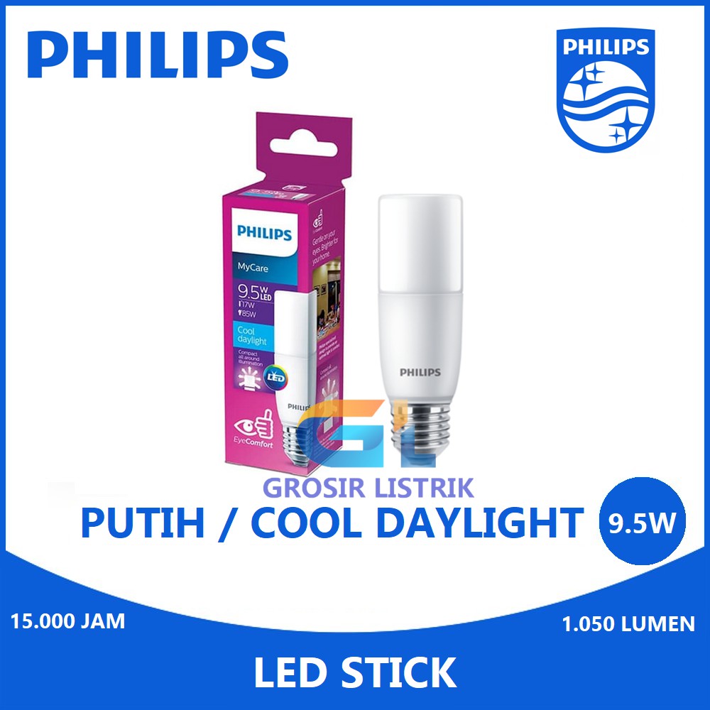 Lampu Philips LED Stick 9.5W Putih Cool Daylight 6500K (9.5 Watt 9,5W 9.5Watt) Lilin Original Grosir