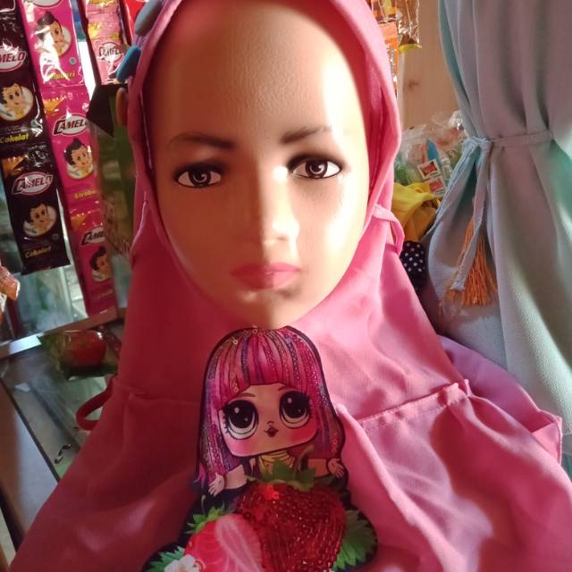 Jilbab anak led 3-7 tahun tali belakang