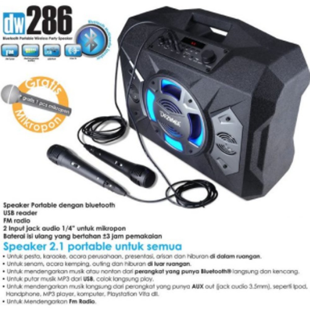 Speaker Aktif  Dazumba DW 286 Portable Bluetooth - Spekaer For Karaoke And Radio DW286 FREE MIC