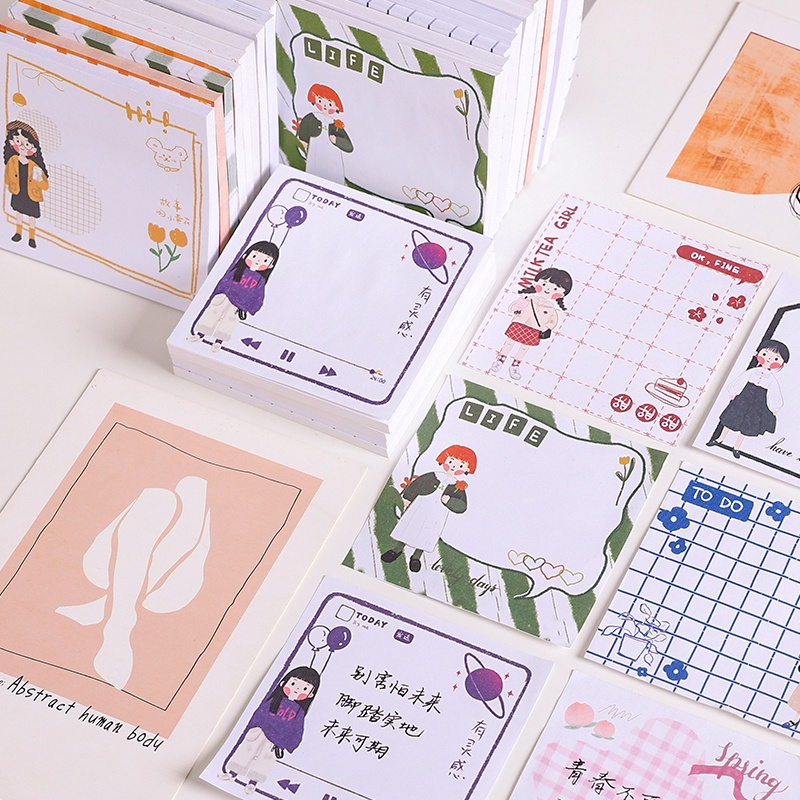 4 Pak Sticky Notesmemo Mini Bentuk Kotak Motif Kartun Bisa Ditulis