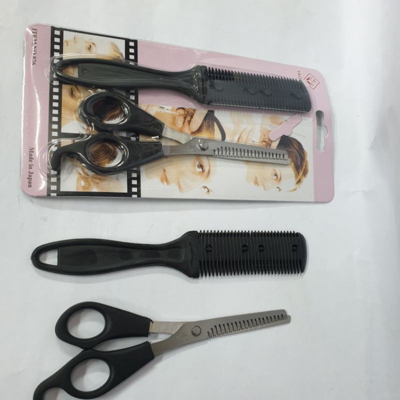Alat gunting sasak set zigzag Murah original pangkas rambut salon hitam
