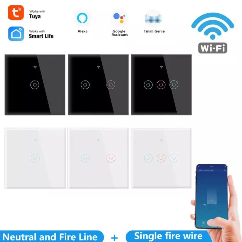 Wi-Fi Smart Touch Switch 1/2/3/4 Gang Black / White IOS Android Wifi Light