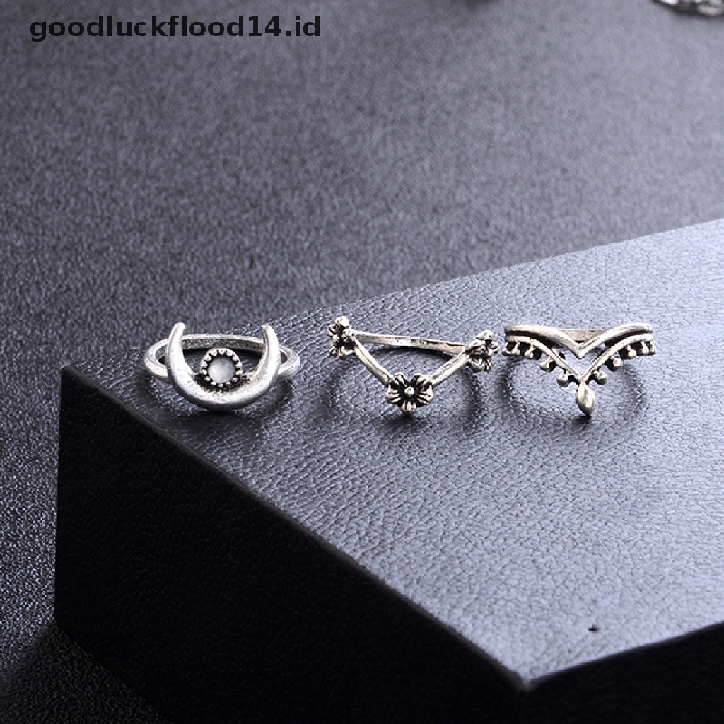 [OOID] 14Pcs/Set Boho Stack Crystal Flower Moon Sun Knuckle Ring Midi Finger Rings ID