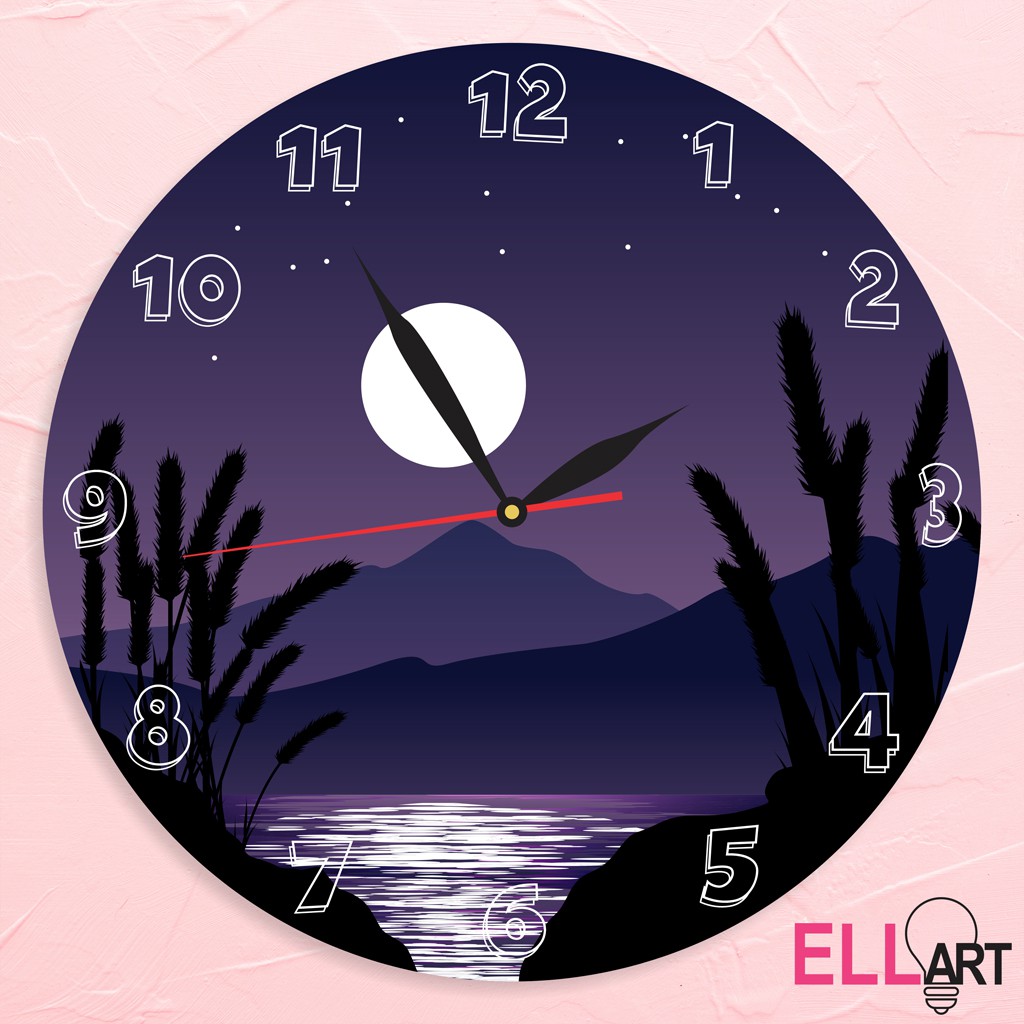 Jam Dinding Unik Purple Hill Home Decor Ungu Abstrak Art Hiasan Rumah Minimalis-LAKE