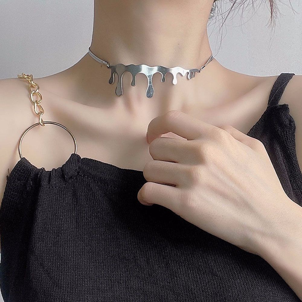 Needway  Party Gift Clavicle Chains Women Girls Fashion Jewelry Necklaces Minimalism Drop Shape Stainless Steel Elegant Cool Hip Hop Punk Choker/Multicolor