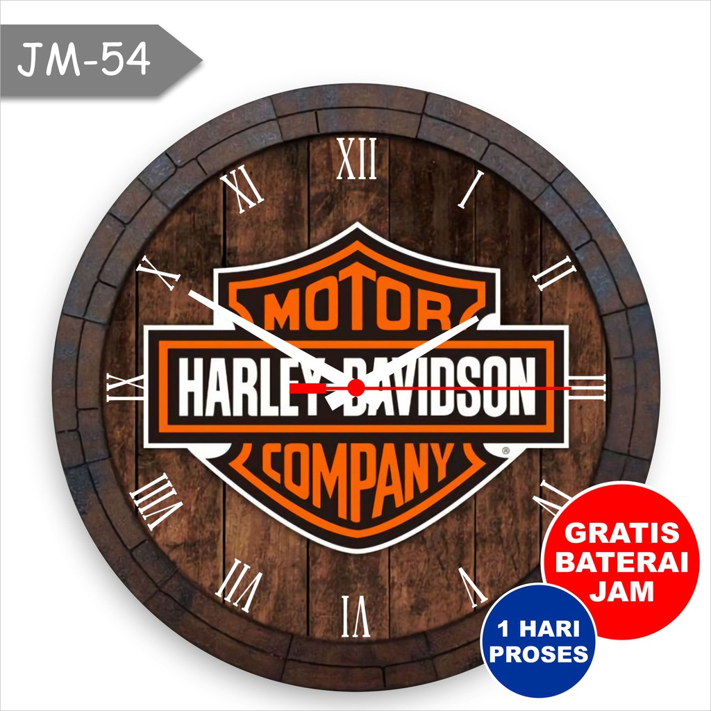 Jam dinding kayu murah unik custom Harly harley davidson herly motor club ruangan kantor kamar kecil