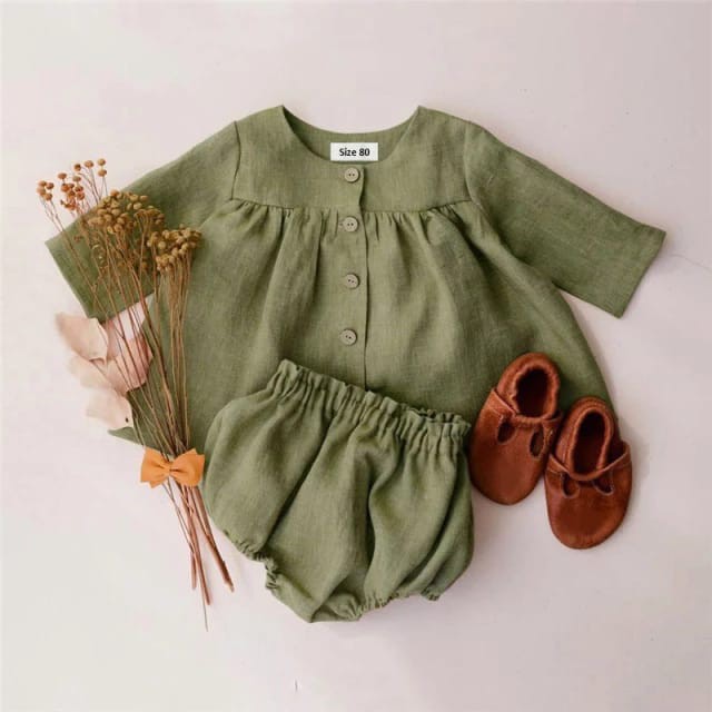 Zahra Setelan Anak Perempuan Baby Olive Bahan Katun | Pakaian Anak Bayi Umur 6 - 24 Bulan