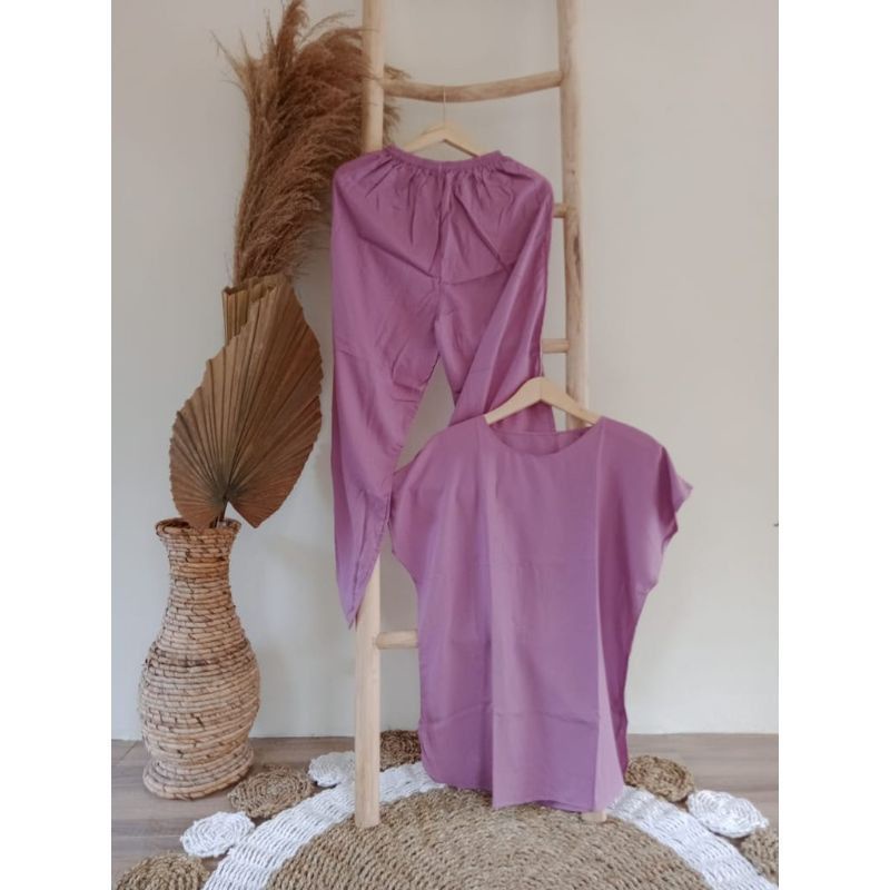Setelan Katun Rayon Polos Setelan Polos Wanita Setelan Wanita Tangan Pendek Oneset Tangan Pendek