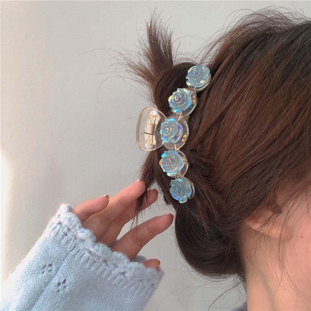 Needway   Wanita Cakar Rambut Trendy Vintage Bunga Untuk Perempuan Transparan Hiasan Kepala Korea Ponytail Holder