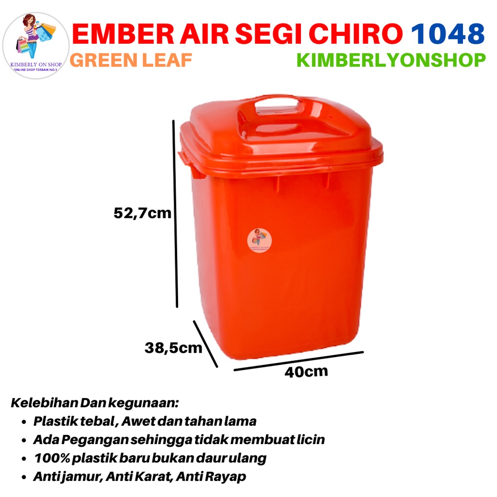 Ember Air Segi Chiro Dengan Tutup 48 Liter 1048 Green Leaf