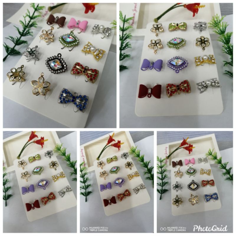 DAPAT 12 PCS Bros dagu kecil/bros dagu campur motif/bros pita import/bros hijab anak/bros murah