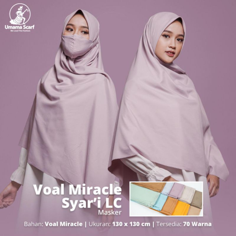 Hijab Segi Empat Voal Miracle Syari One set Masker Ukuran 130 x 130
