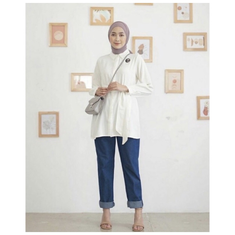 Kemeja Top Polos AMALIA Belt Shakila Premium Terkini