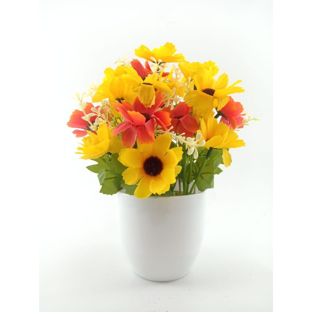COD//BUNGA PLASTIK HIASAN RUANGAN ARTIFICIAL SET POT BULAT BR2208